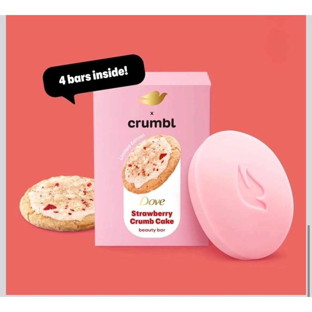 Dove x Crumbl Strawberry Crumb Cake Beauty Bar Soap Limited Edition 4 Pack 15oz